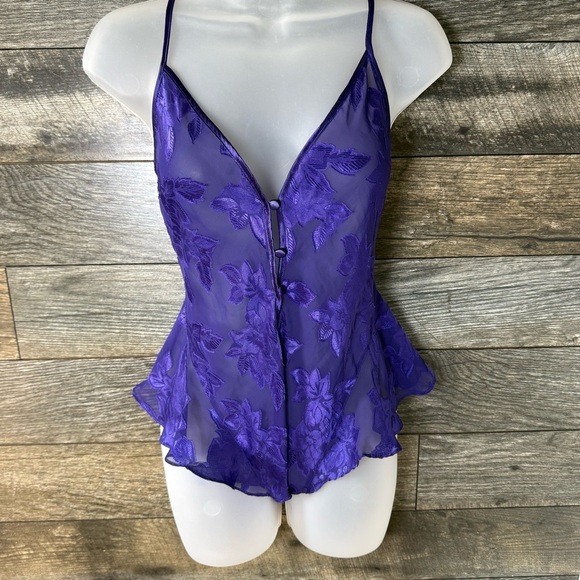 Vintage Victoria's Secret Gold Label Body Suit Women’s Small Purple Floral Sheer - Picture 2 of 8
